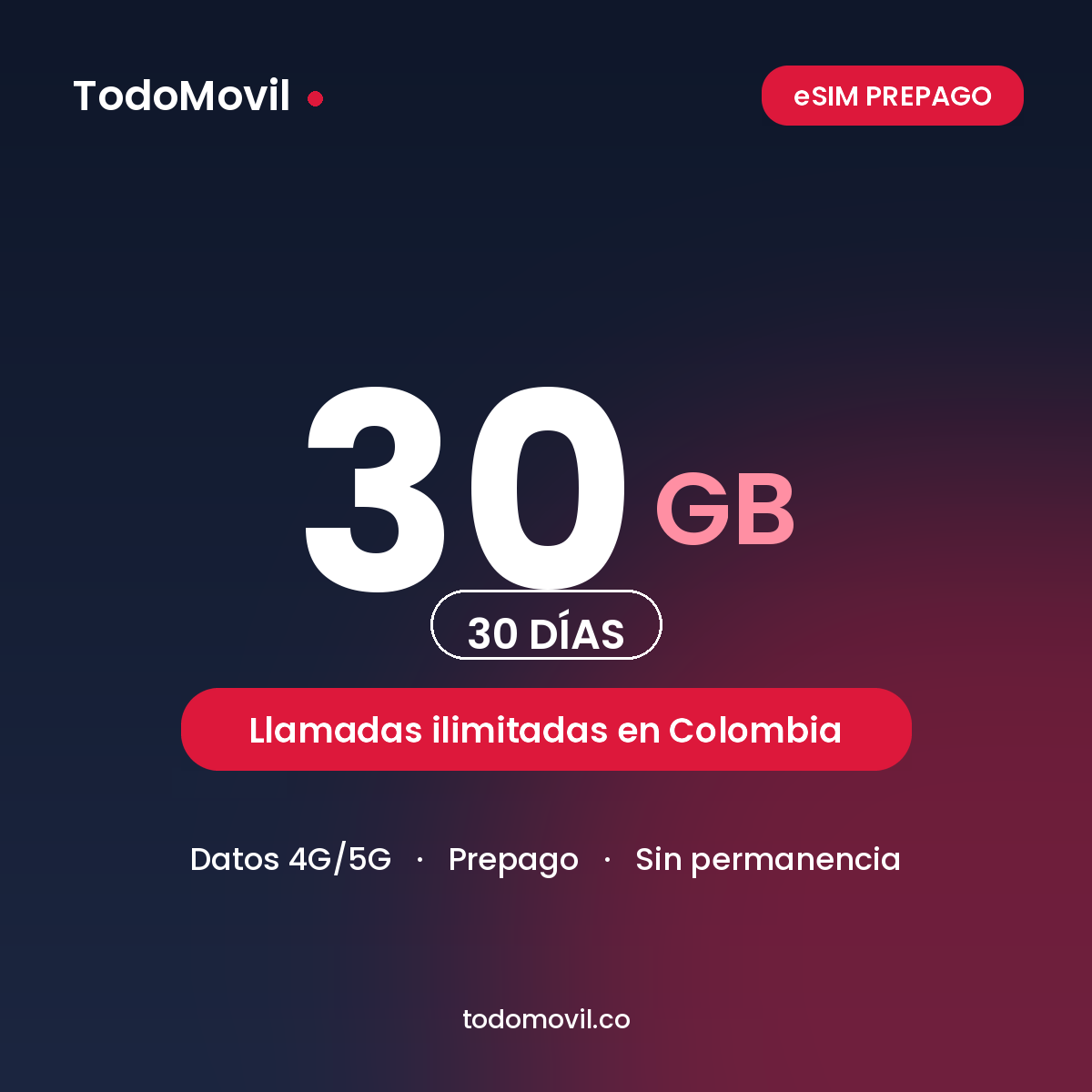 Plan eSIM prepago 30GB 30 días